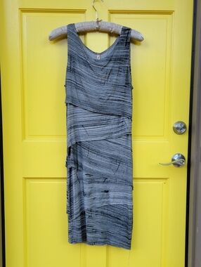 Dressed Gray Abstract Layered Asymmetrical Sleeveless Sheath Dress Made in USA